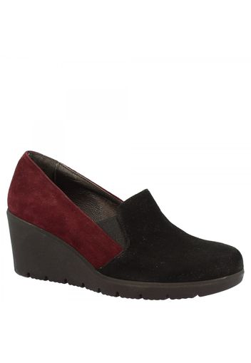 Scarpe con zeppa e punta arrotondata da donna fatte a mano in camoscio nero bordeaux 170 NERO BORDEAUX