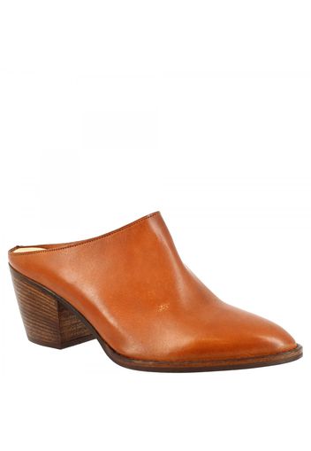 Scarpe mules con tacco medio da donna fatte a mano in pelle di vitello cuoio Z161 AMERICA CUOIO