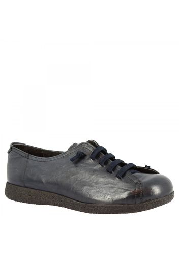 Scarpe stringate casual con punta arrotondata da donna fatte a mano in pelle di vitello blu 1269 BLEU