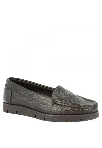 Mocassini slip-on con suola alta da donna fatti a mano in pelle di vitello nera 2838 NERO