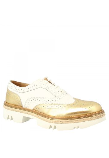 Scarpe brogues stringate da donna fatte a mano in pelle di vitello bianca e oro 324-17 PE BOTTOLATO BI ORO