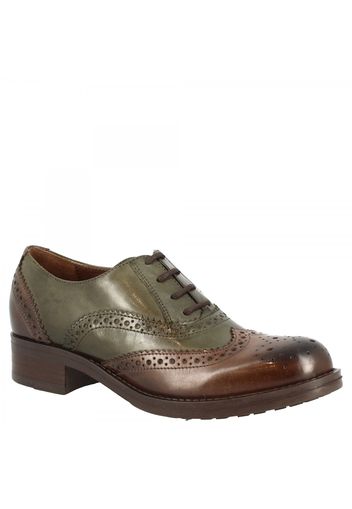 Scarpe francesine stringate brogues da donna fatte a mano in pelle di vitello marrone verde D08913LIA5. TQ02 TEQUILA EBANO VERDE