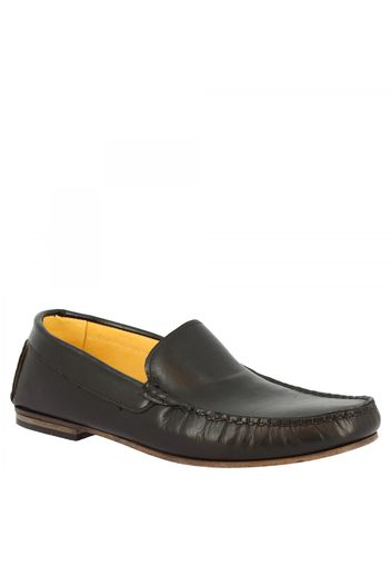 Mocassini slip-on con punta arrotondata da uomo fatti a mano in pelle di vitello nera 500 VITELLO NERO