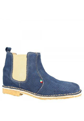 Stivaletti alla caviglia con punta arrotondata da donna fatti a mano in pelle di camoscio traforata blu 083 TRAFORATO BLUE