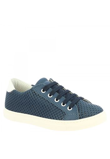 Sneakers con punta arrotondata da bambino fatte a mano in pelle di vitello blu traforata 4321 RIDA AVIO