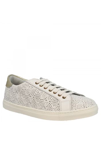 Sneakers stringate ricamate con punta arrotondata da bambina fatte a mano in pelle di vitello bianca 4530 GALAXY BIANCO