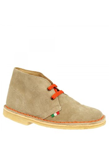 Scarpe polacchine con lacci arancioni e punta arrotondata da bambino in pelle di camoscio beige 1200 BEIGE BAMBINO