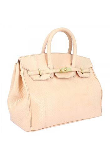 Borsa trapezio a mano da donna chiusura a scatto fatta a mano in pelle di pitone cipria NNN105 PITONE ROSA Rosa