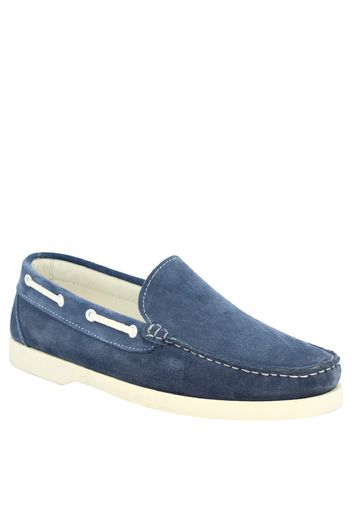 Mocassini slip-on con punta arrotondata da uomo fatti a mano in pelle di camoscio blu jeans C03 CAMOSCIO JEANS