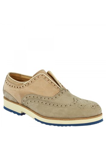 Scarpe brogues slip-on con punta arrotondata da uomo fatte a mano in nappa grigia con suola bianca e blu 777 GRIGIO