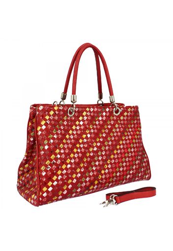 Borsa a spalla Agnese grande fatta a mano in pelle intrecciata rossa AGNESE ROSSO G