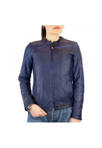 Giacca sfiancata modello Marcella da donna fatta a mano in pelle di agnello blu con cerniera MARCELLA BLU