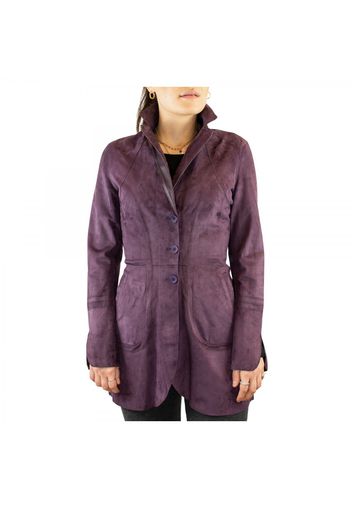 Giacca elegante sfiancata reversibile da donna fatta a mano in pelle di renna e agnello viola D39E18 VIOLA