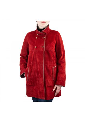 Giacca elegante reversibile Abois da donna fatta a mano in pelle di renna rossa con bottoni ABOIS ROSSO