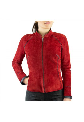 Giacca reversibile Astrid da donna fatta a mano in pelle di renna rossa e pelle di agnello nera ASTRID REVERSIBILE ROSSO C4