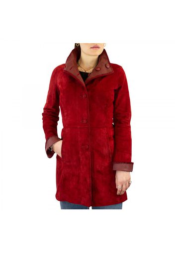 Giacca elegante reversibile da donna fatta a mano in pelle di renna e agnello rossa con bottoni 331/1 ROSSO