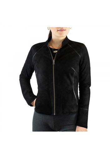 Giacca reversibile Astrid da donna fatta a mano in pelle di renna nera con cerniera ASTRID REVERSIBILE NERO