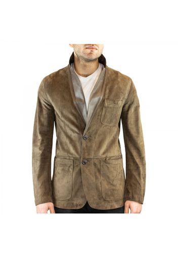 Giacca elegante reversibile da uomo fatta a mano in pelle di renna e agnello taupe con bottoni D730 TAUPE