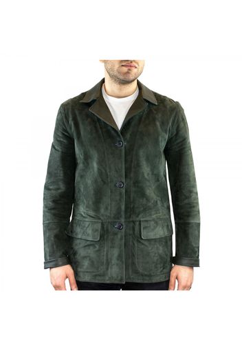 Giacca formale reversibile da uomo fatta a mano in pelle di renna e agnello verde U144E19 VERDE