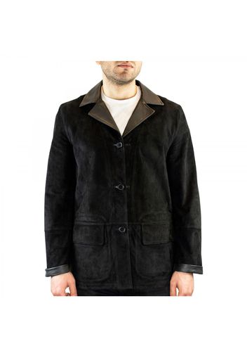 Giacca formale reversibile da uomo fatta a mano in pelle di renna e agnello nera U144E19 NERO