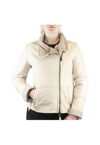 Montone doppiopetto da donna in shearling panna con cerniera NOEMI SHEARLING PANNA