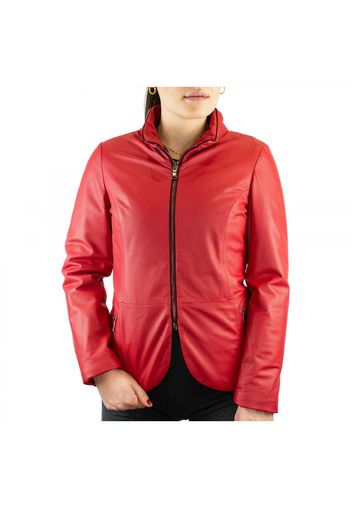 Giacca reversibile corta da donna fatta a mano in pelle di agnello rossa con cerniera 223 ROSSO