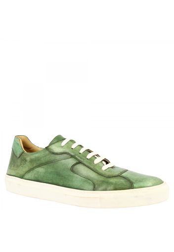 Sneakers basse Leo's Milano da uomo fatte a mano in pelle vintage verde chiaro LEOS MILANO VERDE VINTAGE