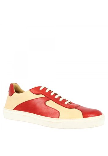 Sneakers basse Leo's Milano da uomo fatte a mano in pelle di vitello rossa beige LEOS MILANO CRUST/ROSSO