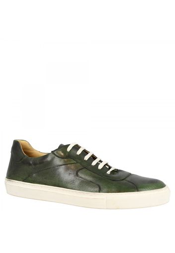 Sneakers basse Leo's Milano da uomo fatte a mano in pelle di vitello verde LEOS MILANO VERDE BOTTIGLIA