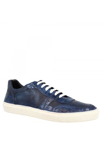 Sneakers basse Leo's Firenze da uomo fatte a mano in pelle di coccodrillo e vitello blu LEOS FIRENZE BLU COCCO