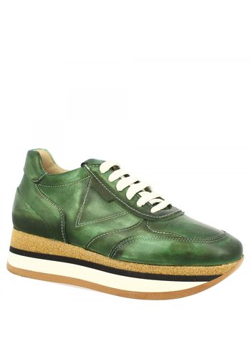 Sneakers Leo's Kite da donna fatte a mano in pelle di vitello verde KITE-01 VERDE VINTAGE