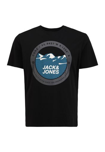 Jack & Jones Plus Maglietta 'BILO'  nero / blu neon / grigio / bianco