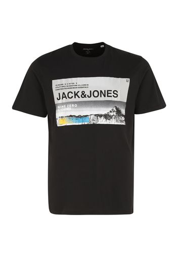 Jack & Jones Plus Maglietta 'RACK'  nero / grigio / blu / giallo / bianco