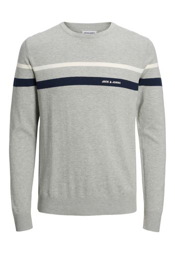 JACK & JONES Pullover 'Emil'  blu notte / grigio chiaro / bianco naturale