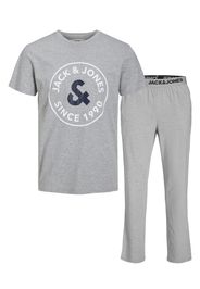 JACK & JONES Pigiama lungo 'Aaron'  blu scuro / grigio sfumato / bianco