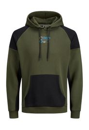 JACK & JONES Felpa  verde scuro / nero / bianco