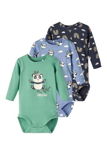 NAME IT Tutina / body per bambino 'PANDA'  blu / navy / blu chiaro / verde chiaro / nero / bianco