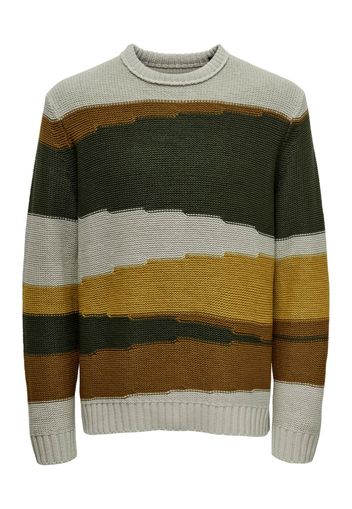 Only & Sons Pullover 'PAU'  grigio chiaro / seppia / miele / verde scuro