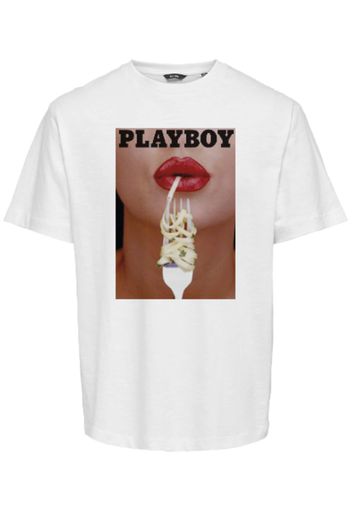 Only & Sons Maglietta 'Playboy'  marrone chiaro / rosso ciliegia / nero / bianco