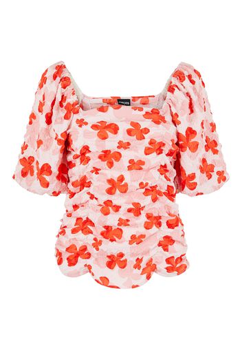 PIECES Camicia da donna 'Marisy'  bianco / rosso arancione / rosa