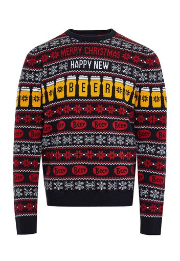 Threadbare Pullover 'Happy New Beer'  blu scuro / giallo / rosso / bianco