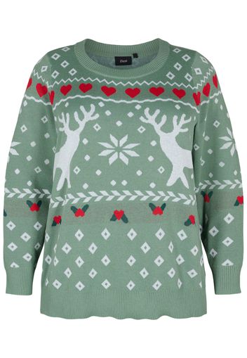 Zizzi Pullover 'MCHRISTMAS'  verde / rosso / bianco