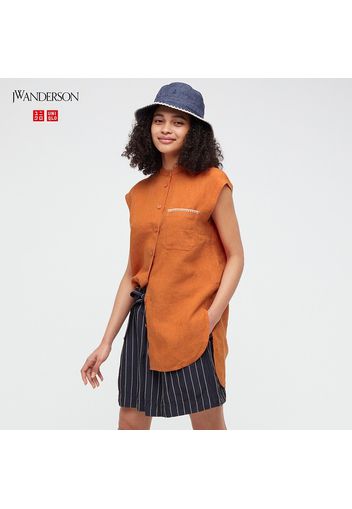 Camicia Jw Anderson Misto Lino Colletto Alla Coreana Senza Maniche Donna