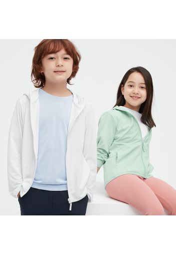 Uniqlo Poliestere Felpa Airism Maglia Protezione Dagli Uv Con Cappuccio Bambino - Bianco - 3-4Y