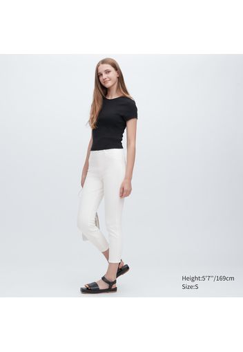 Uniqlo Cotone Pantaloni Leggings Ultra Elasticizzati Vita Alta Taglio Corto - Bianco - Xxs
