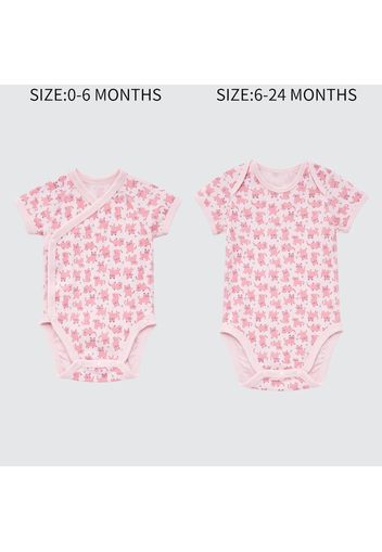 Uniqlo Cotone Body Joy Of Print Stampa Gatti Maniche Corte - Rosa - 0-3 Mo