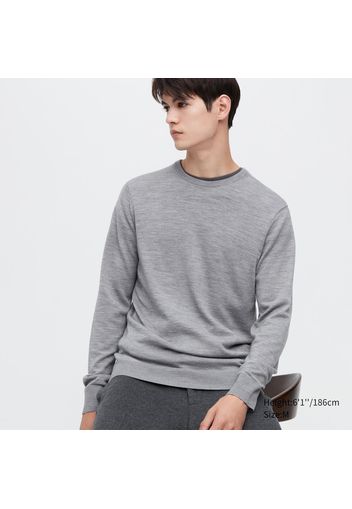 Uniqlo Maglione 100% Lana Merino Extra Fina Girocollo - Grigio - Xs