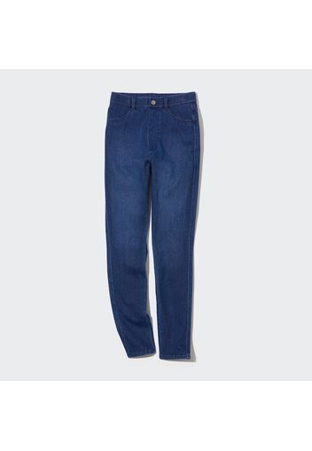 Uniqlo Cotone Pantaloni Leggings Denim Ultra Elasticizzati Vita Alta - Blu - Xxs