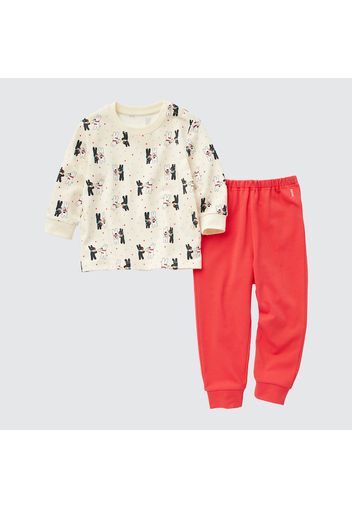 Uniqlo Cotone Pigiama Stampa Ut The Picture Book Collection Maniche Lunghe - Crema - 3-4 Anni