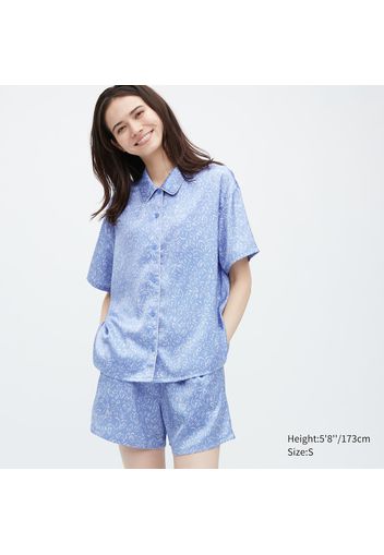 Uniqlo Poliestere Pigiama Raso Con Stampa Maniche Corte - Blu